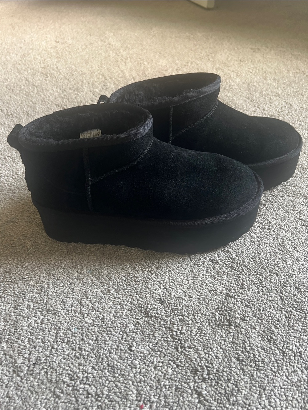 UGG Black Platform Ultra Mini Suede Boots Women’s 9 NWOT